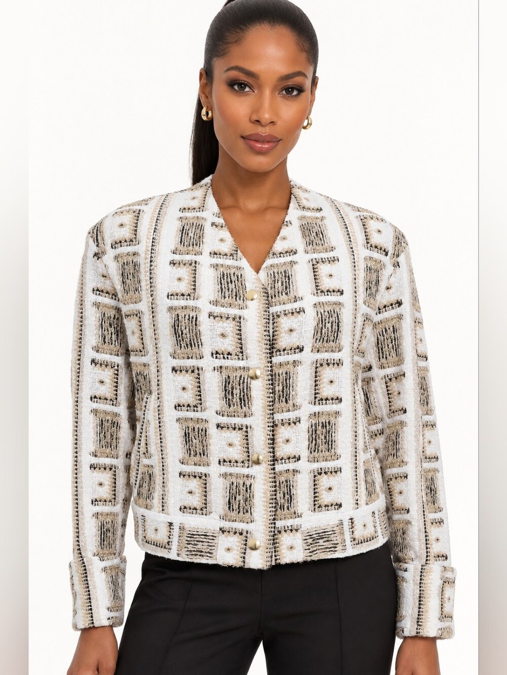 IRO Lullia Metallic Jacquard Jacket Size 36 Small Ivory Gold Black NWT $1395